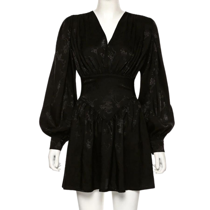 Vestido Curto Manga Bufante Preto