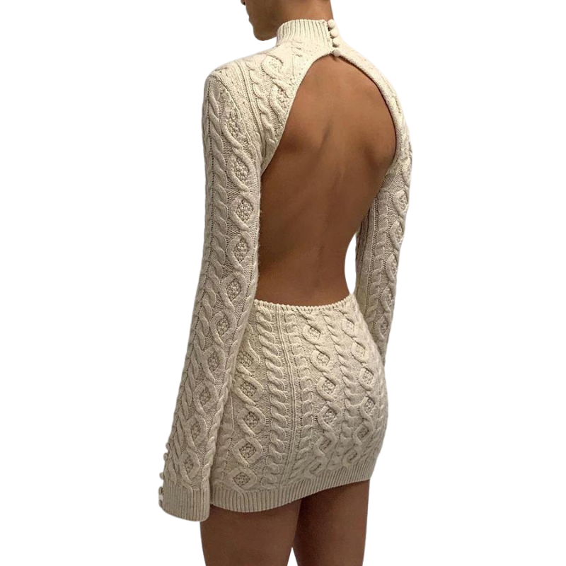 Vestido Tricot Texturizado Decote Costas