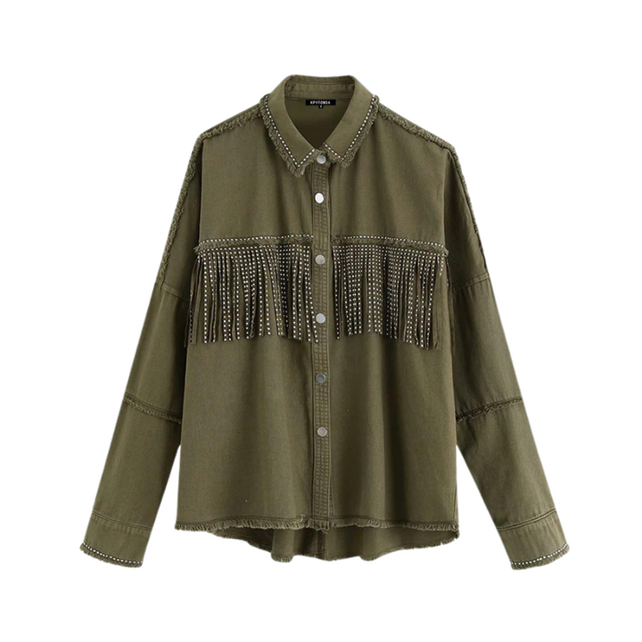 Jaqueta Jeans Com Apliques Verde Exército