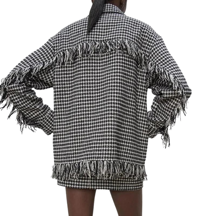 Blazer Feminino Xadrez Detalhe Franjas