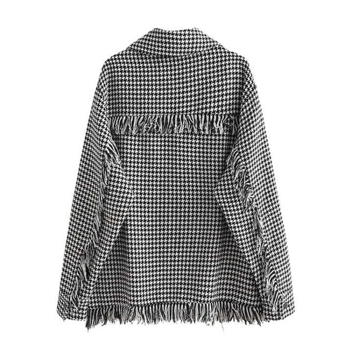 Blazer Feminino Xadrez Detalhe Franjas