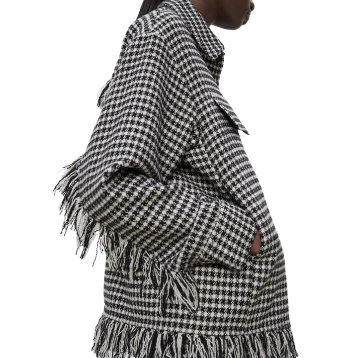 Blazer Feminino Xadrez Detalhe Franjas