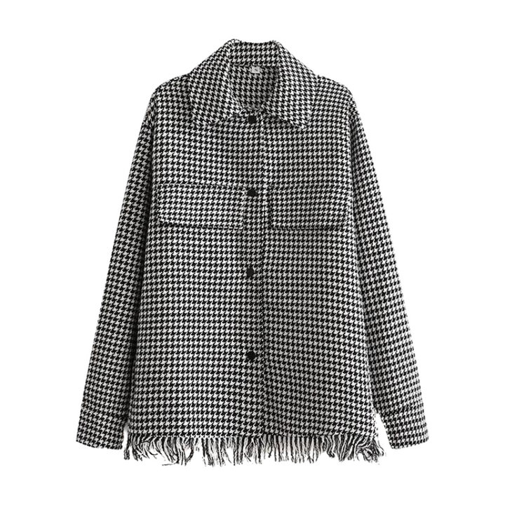 Blazer Feminino Xadrez Detalhe Franjas