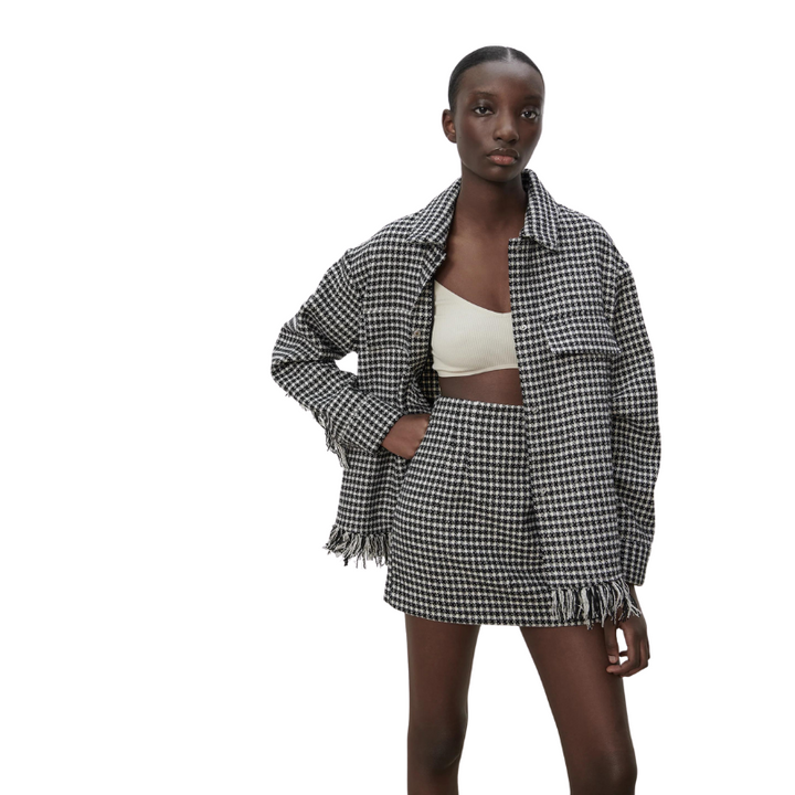 Blazer Feminino Xadrez Detalhe Franjas