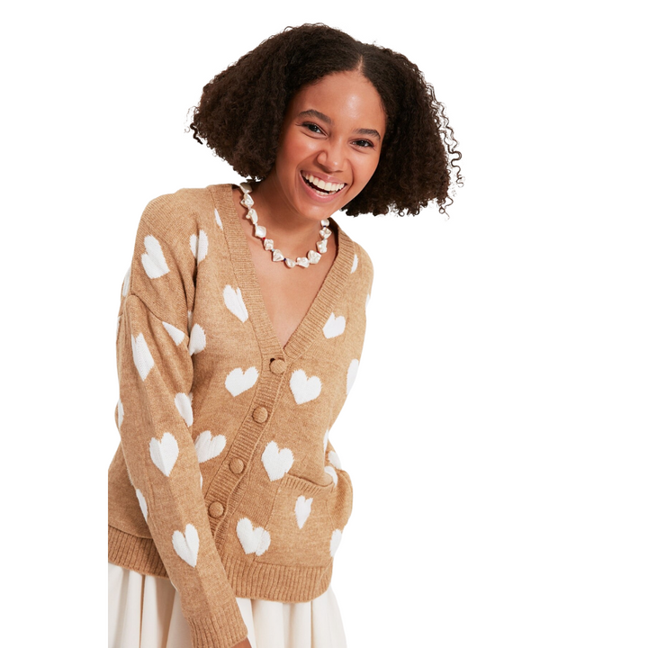 Cardigan Tricô Coração Bege