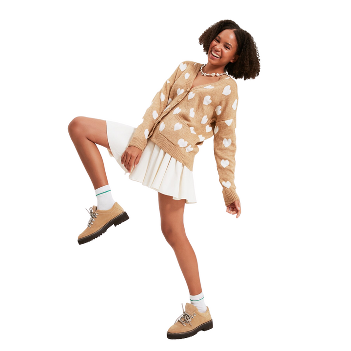 Cardigan Tricô Coração Bege