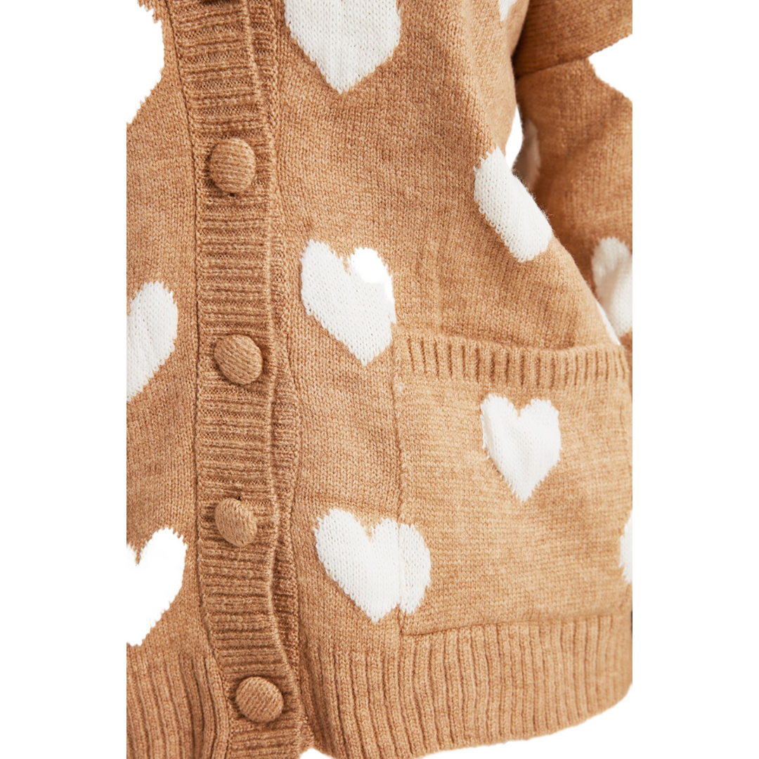 Cardigan Tricô Coração Bege