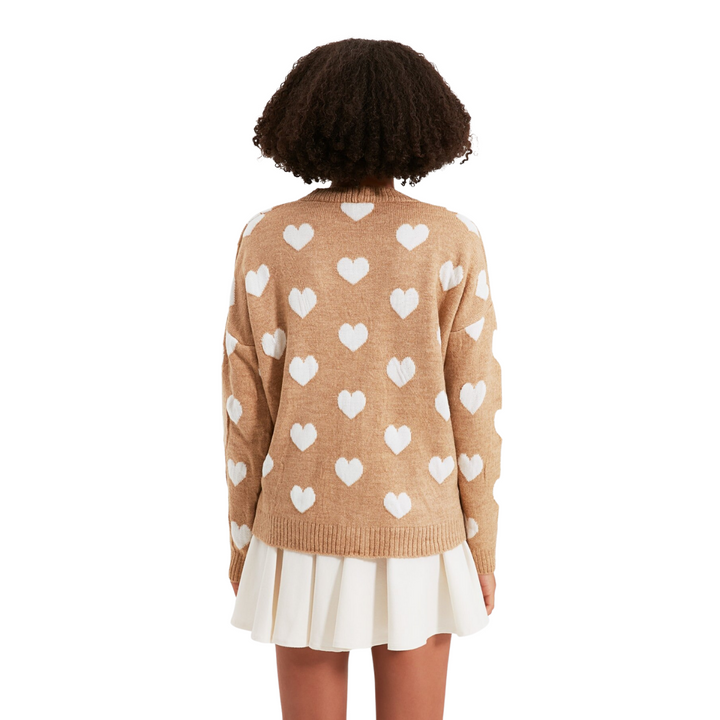Cardigan Tricô Coração Bege