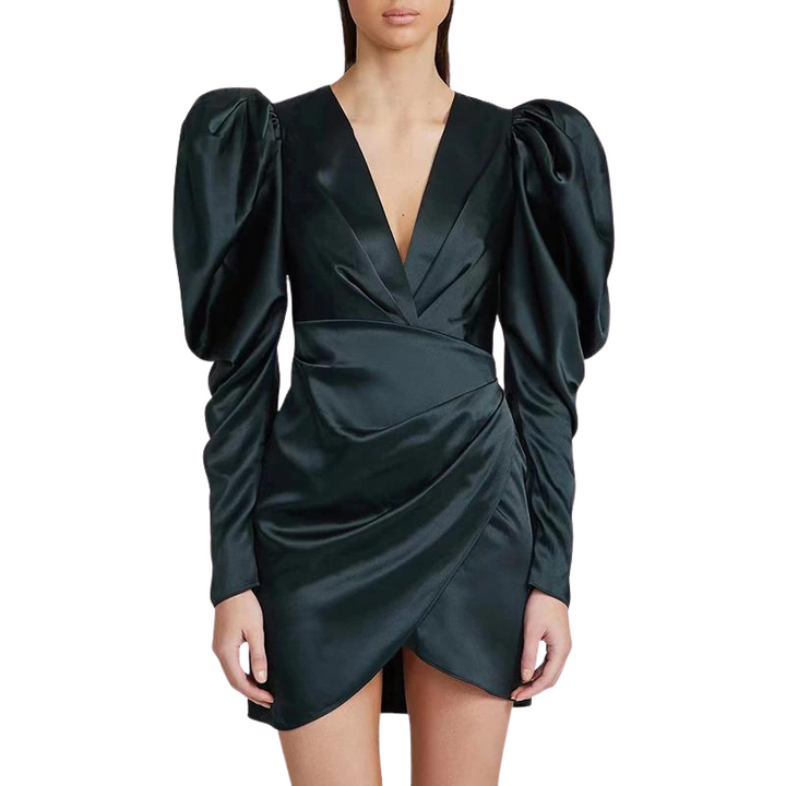 Vestido Drapeado Manga Longa Cetim