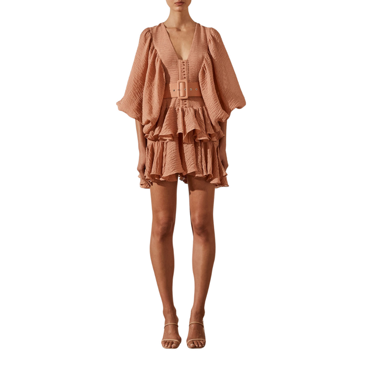 Vestido Curto Babado Manga Bufante