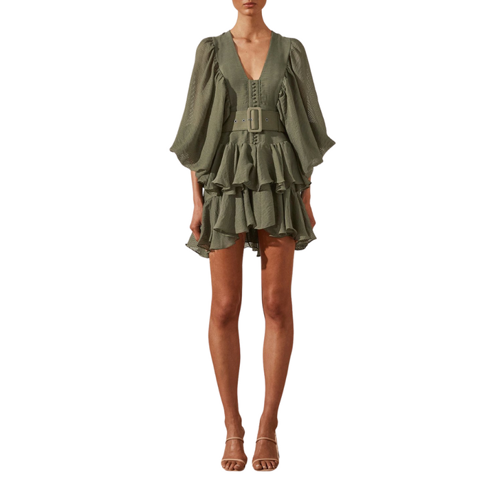 Vestido Curto Babado Manga Bufante