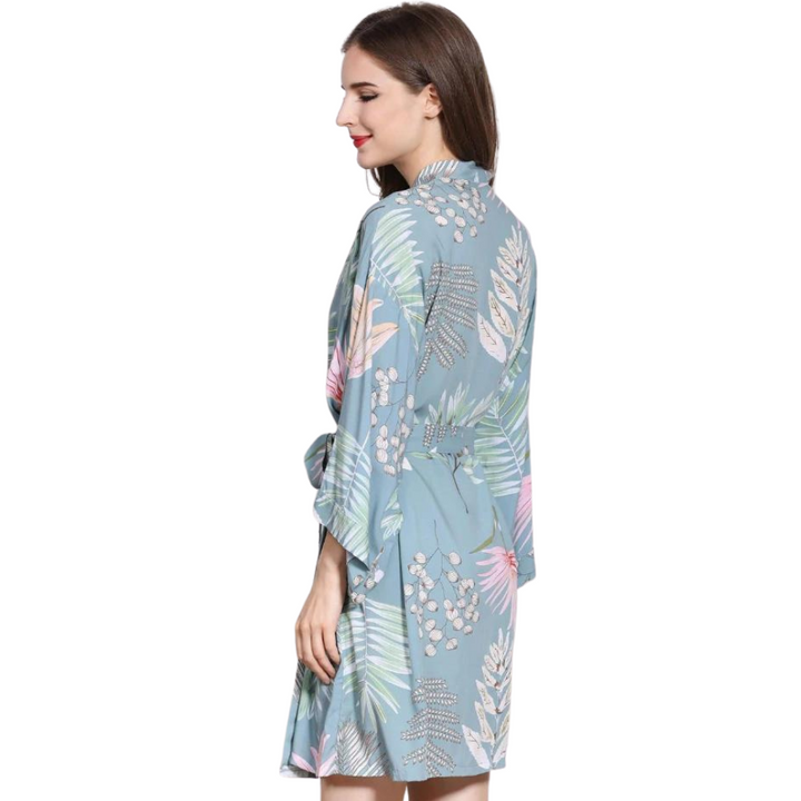 Robe Estampado Folhagem Azul Claro