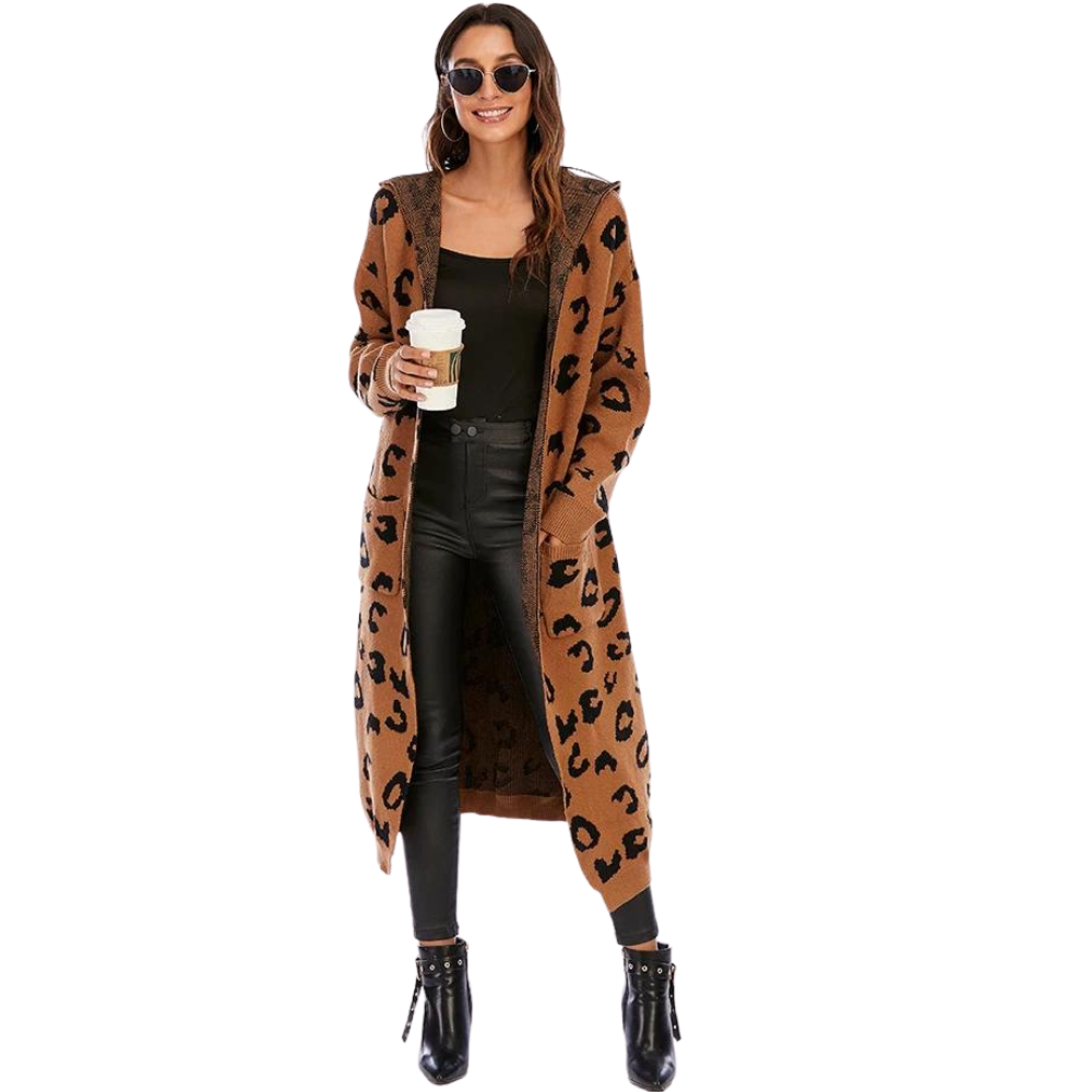 Cardigan Tricot Com Capuz Animal Print