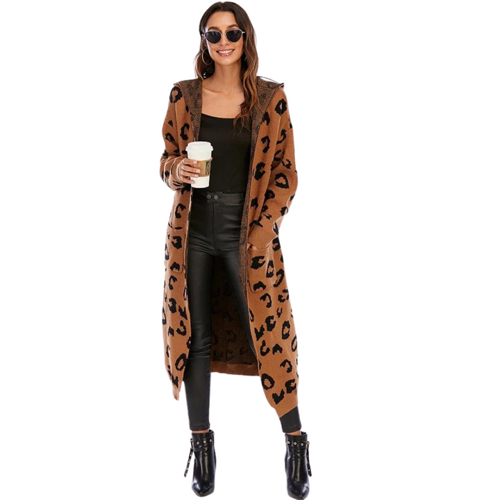 Cardigan Tricot Com Capuz Animal Print