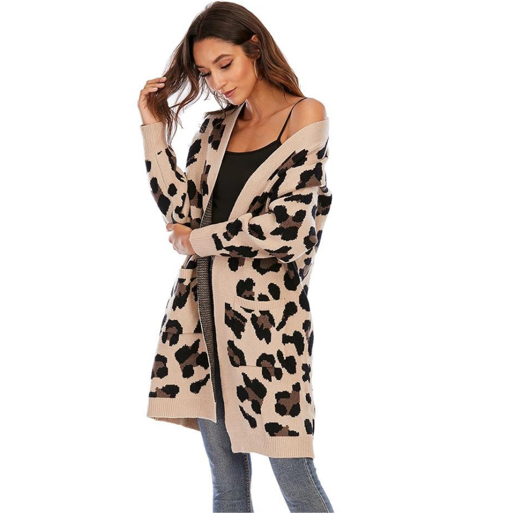 Cardigan Tricot Animal Print Bege