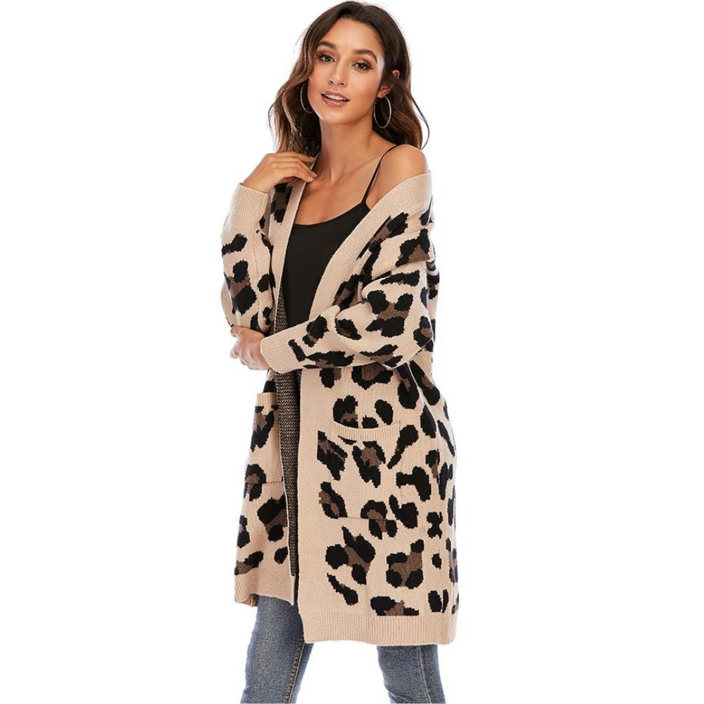 Cardigan Tricot Animal Print Bege