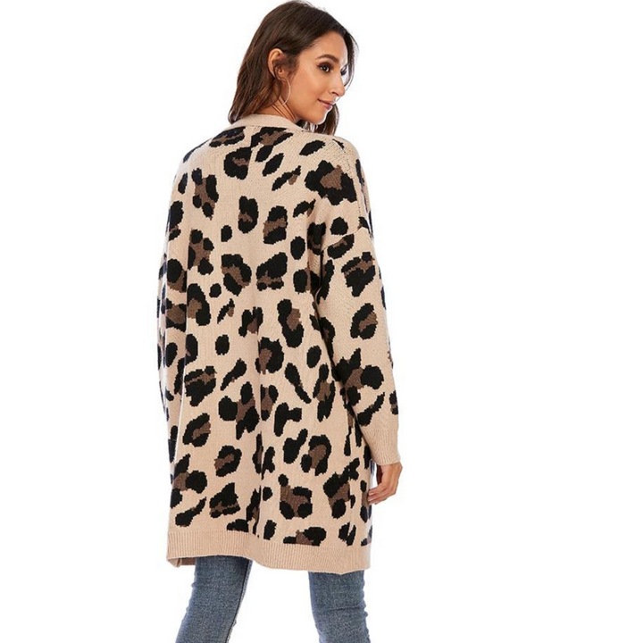 Cardigan Tricot Animal Print Bege