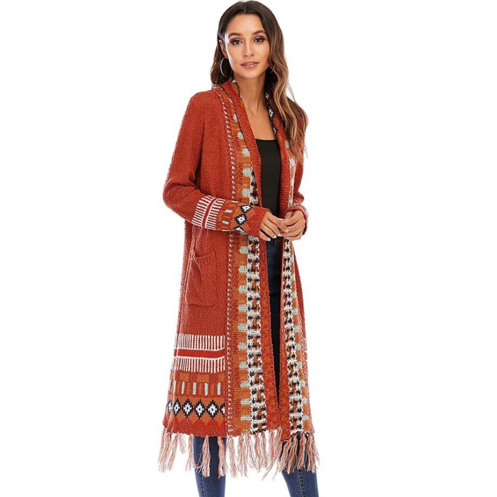 Cardigan Tricot Estampa Geométrica Com Tassel