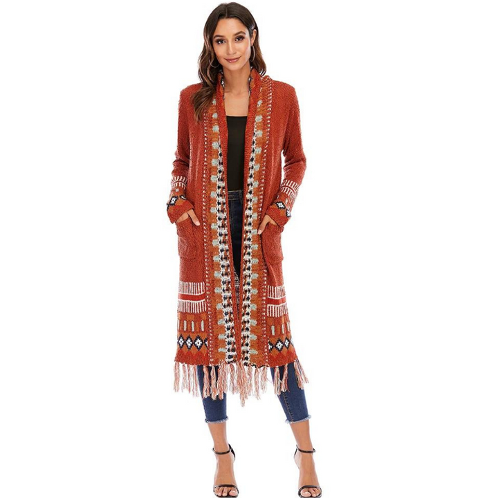 Cardigan Tricot Estampa Geométrica Com Tassel