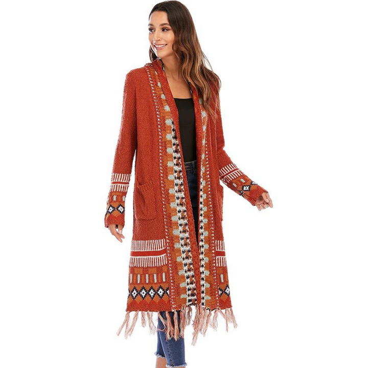 Cardigan Tricot Estampa Geométrica Com Tassel