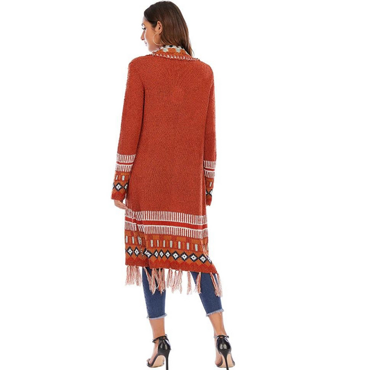 Cardigan Tricot Estampa Geométrica Com Tassel