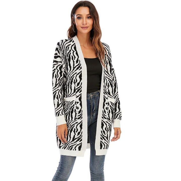 Cardigan Tricot Alongado Animal Print Zebra