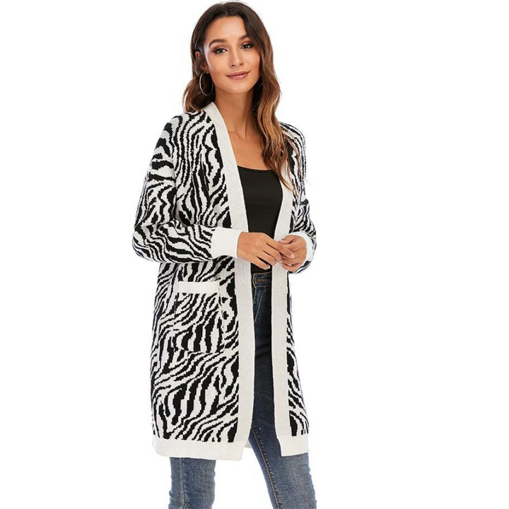 Cardigan Tricot Alongado Animal Print Zebra