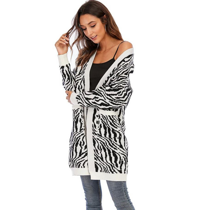 Cardigan Tricot Alongado Animal Print Zebra