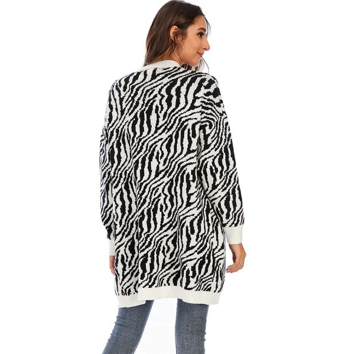 Cardigan Tricot Alongado Animal Print Zebra
