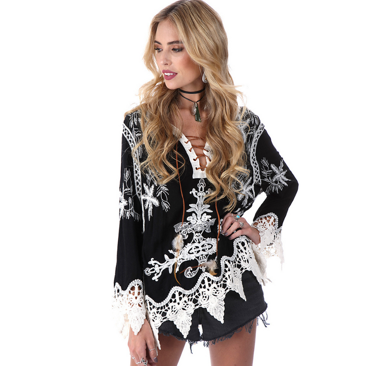 Blusa Manga Longa Detalhe Crochet