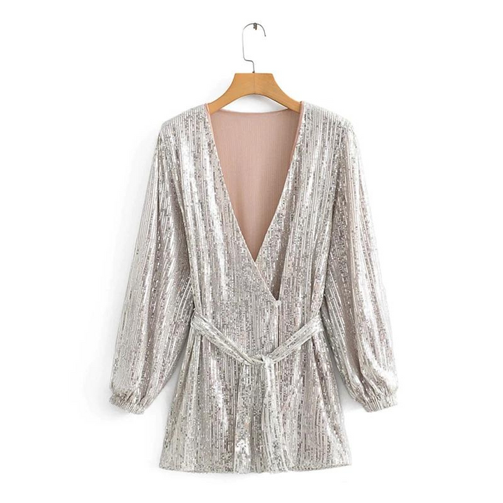 Vestido De Festa Lantejoulas Prata