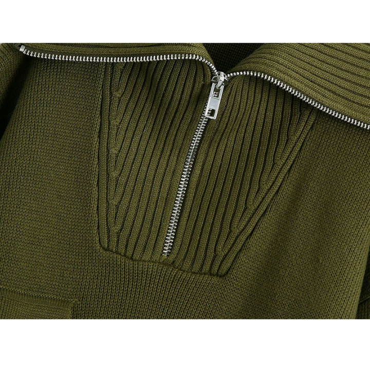 Suéter Tricot Com Bolsos Verde
