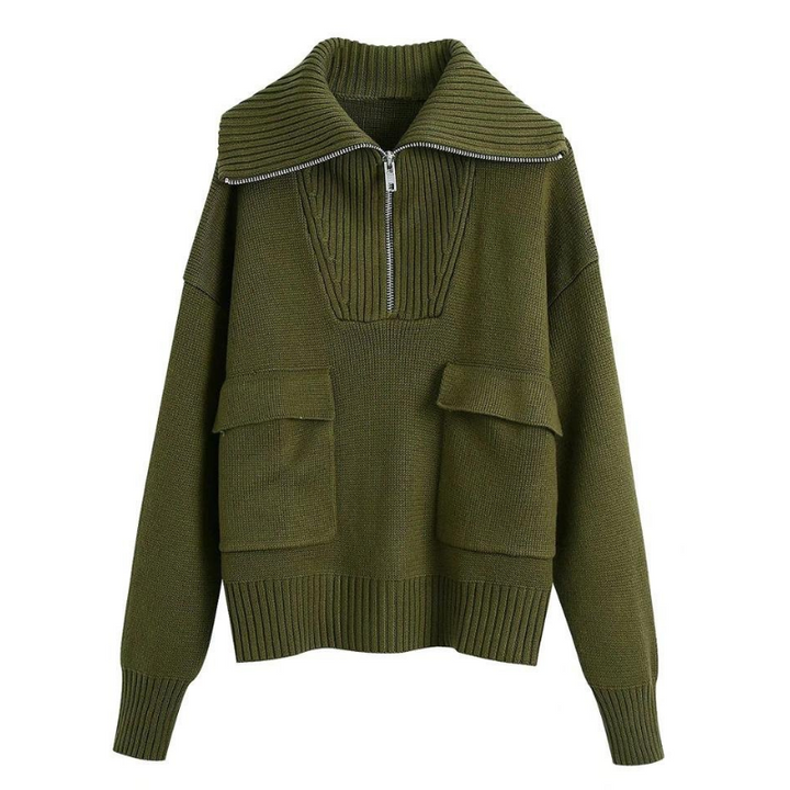 Suéter Tricot Com Bolsos Verde