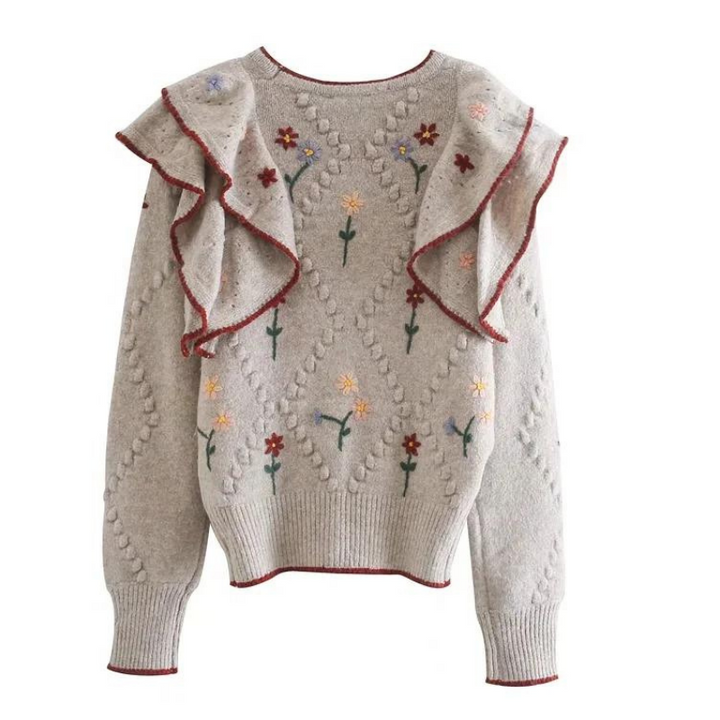 Cardigan Tricô Babado Floral