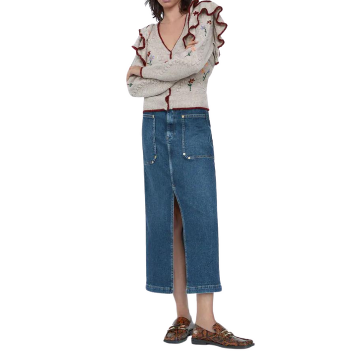 Cardigan Tricô Babado Floral