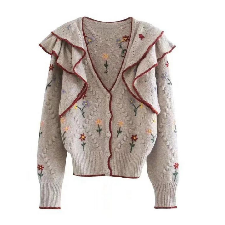 Cardigan Tricô Babado Floral