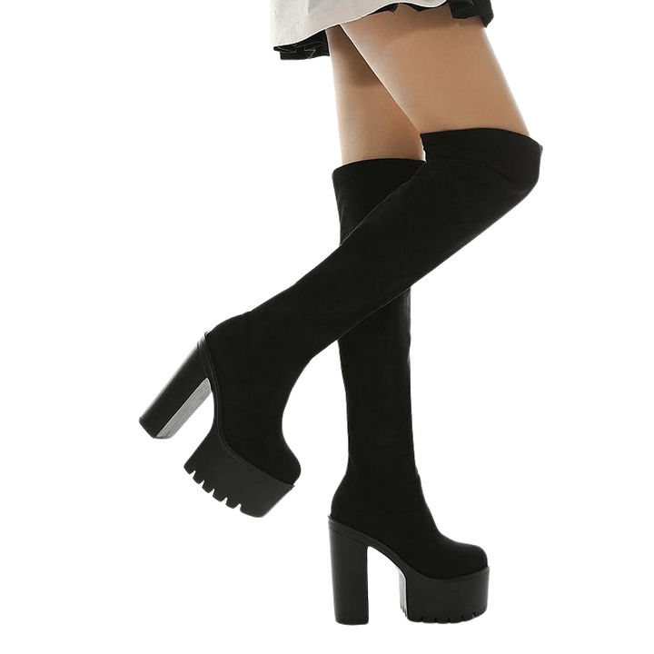 Bota Over The Knee Salto Sola Tratorada Preto