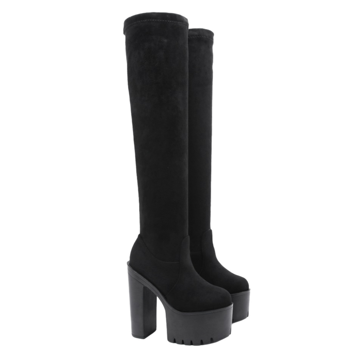 Bota Over The Knee Salto Sola Tratorada Preto