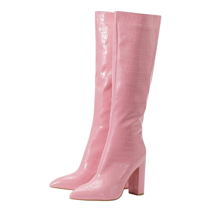 Bota Cano Longo Croco Salto Bloco
