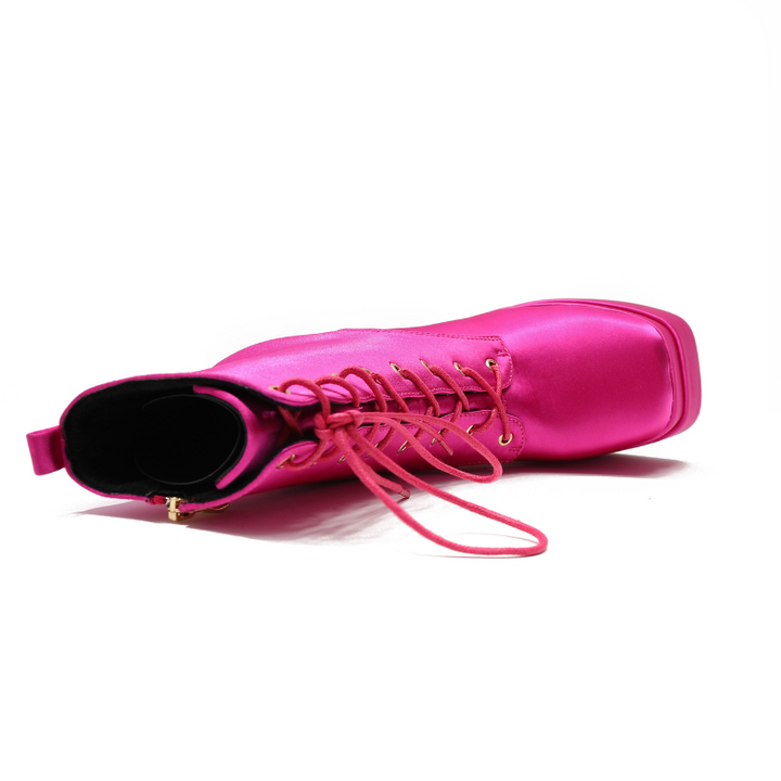 Bota Coturno Salto Bloco Cetim Pink