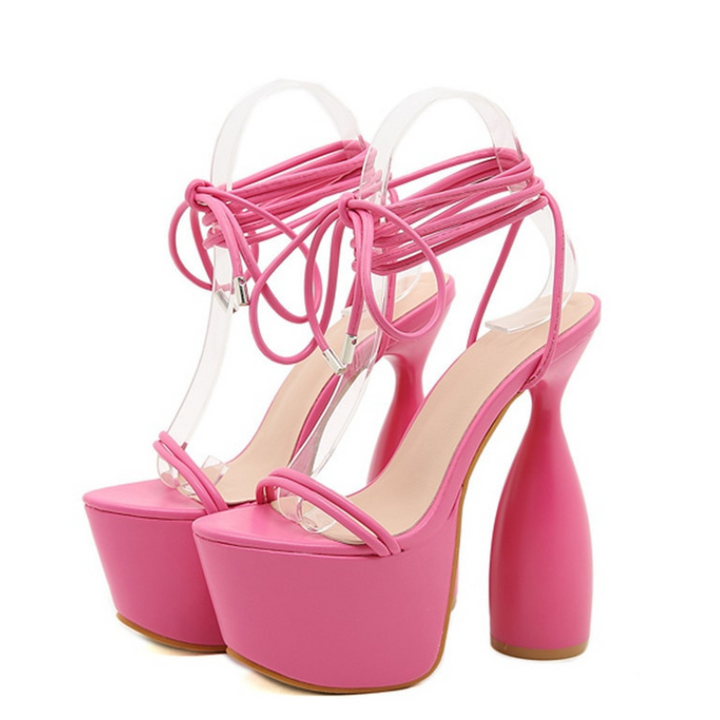 Sandália Salto Ampulheta Meia Pata Rosa