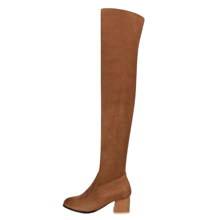 Bota Over The Knee Salto Baixo Suede