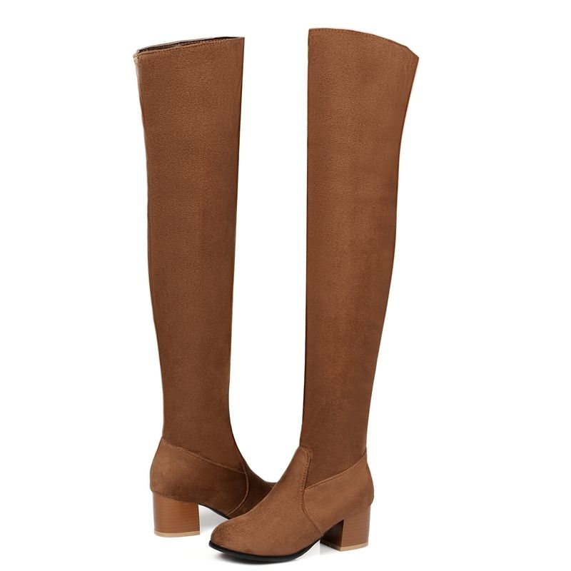 Bota Over The Knee Salto Baixo Suede