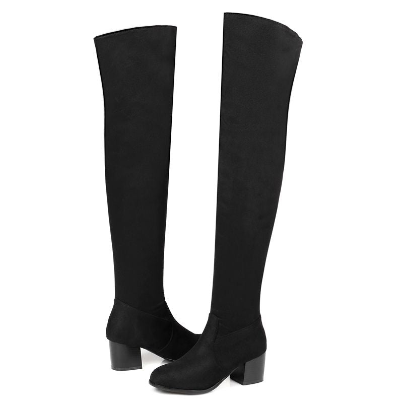 Bota Over The Knee Salto Baixo Suede