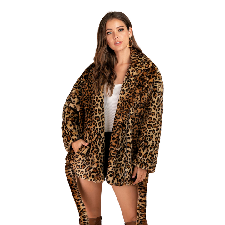 Casaco Oversized Pelo Sintético Onça