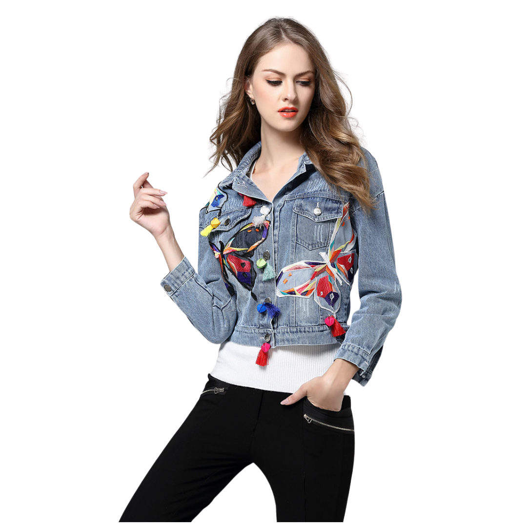 Jaqueta Feminina Jeans Bordada