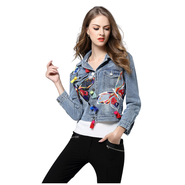 Jaqueta Feminina Jeans Bordada
