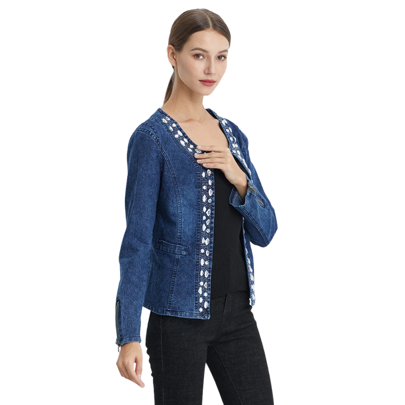 Jaqueta Jeans Feminina Detalhe Cristais