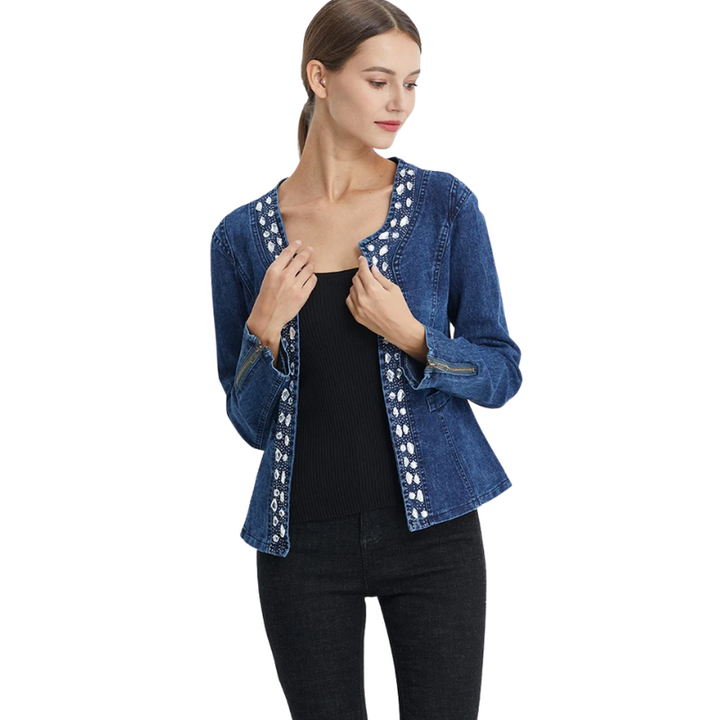 Jaqueta Jeans Feminina Detalhe Cristais