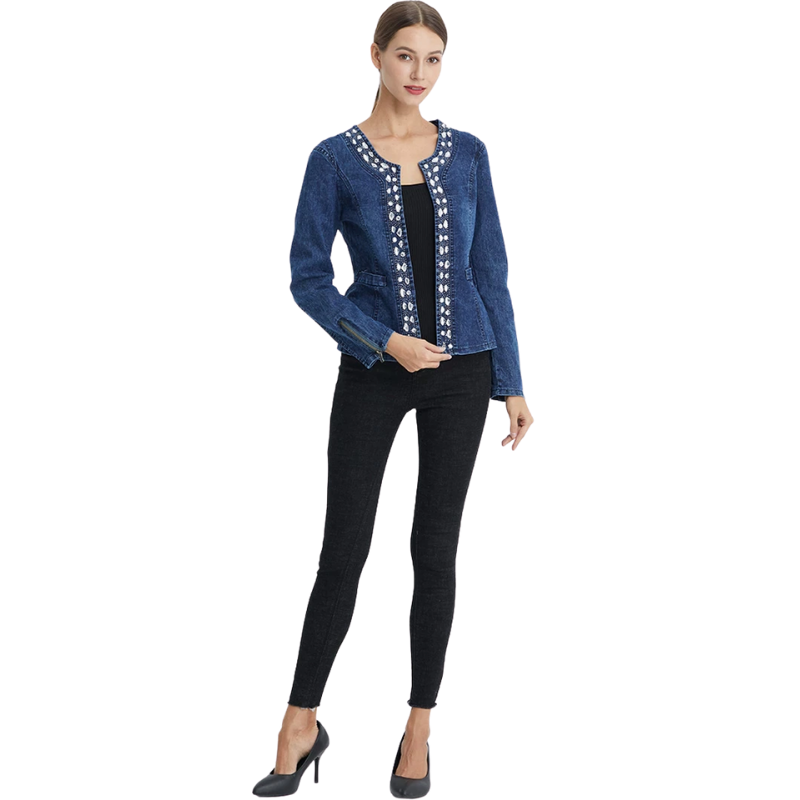 Jaqueta Jeans Feminina Detalhe Cristais